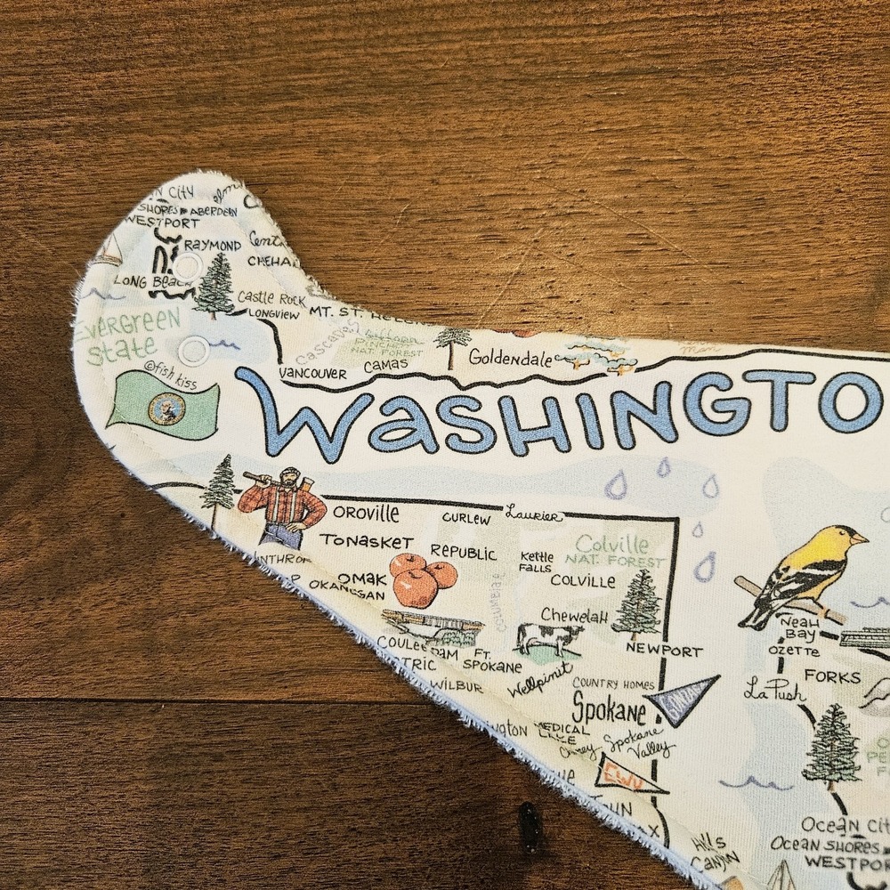FishKiss State of Washington Bandana Bib Pima Cotton Baby Bib Fish Kiss Brand - Picture 5 of 9